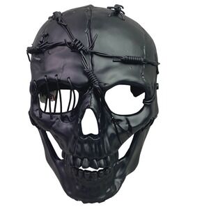 KBW‎ Black Skull Mask Barbed Wire Stitched Halloween Cosplay Prop Steampunk NWT